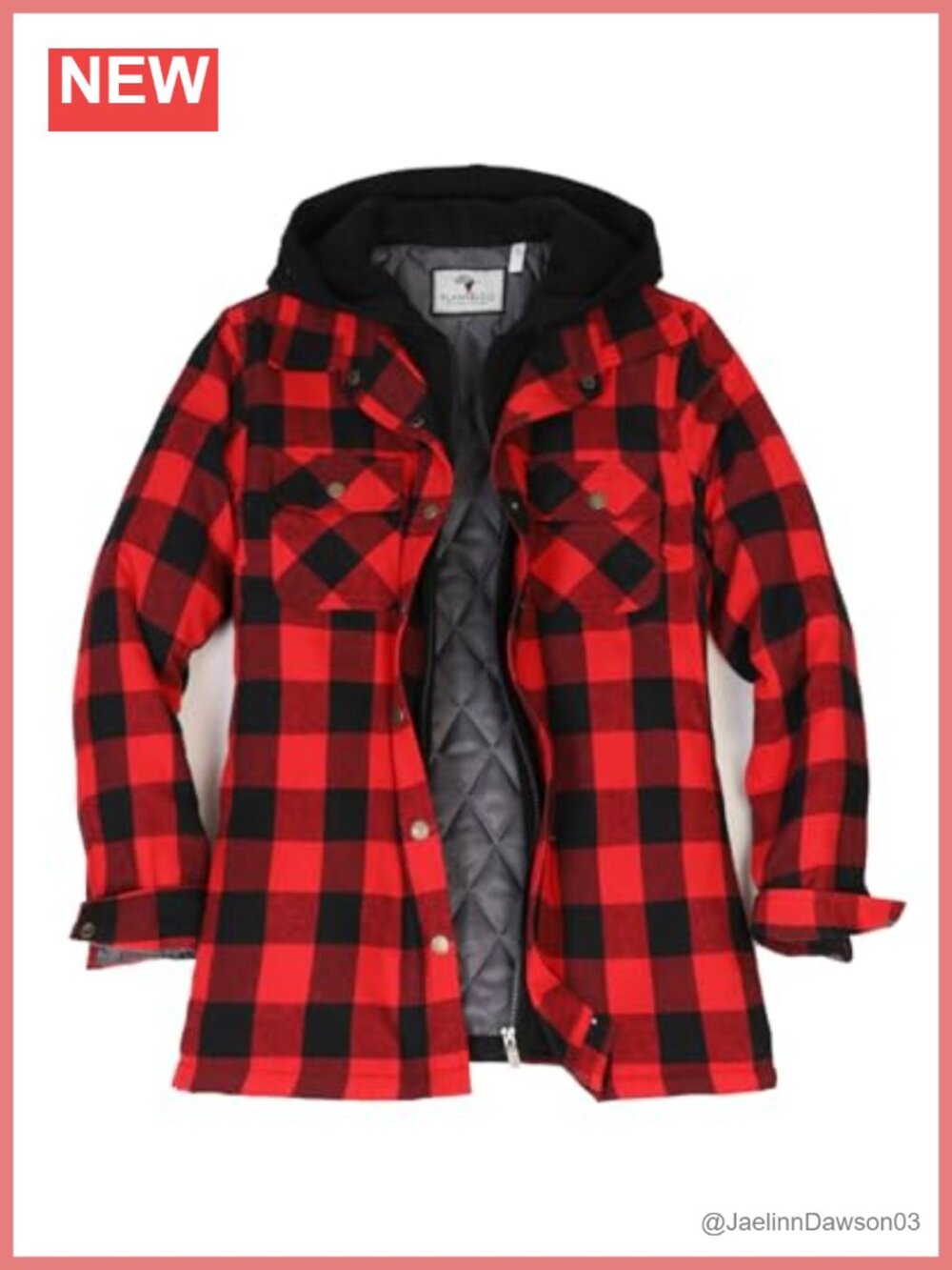 ThCreasa Womens Quilted Lined Flannel Jacket with Hood & Multi-Pocket